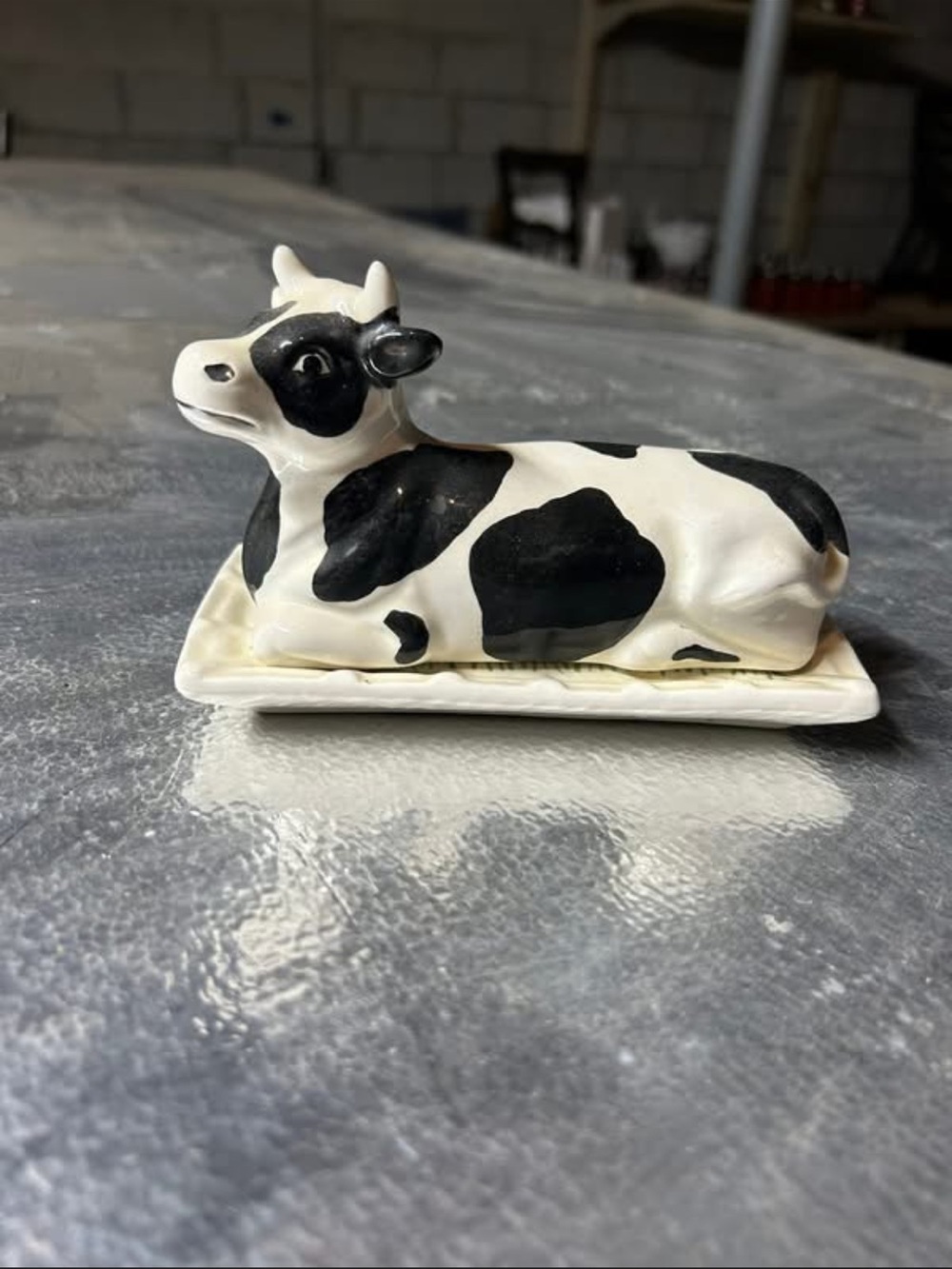 Black & White Ceramic Cow Butter Dish - Home Art